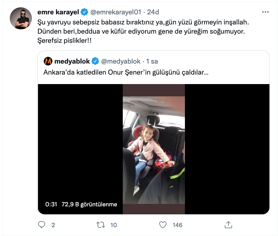 emre karayel den onur sener in oldurulmesine tepki paylasimi sert ifadeler kullandi